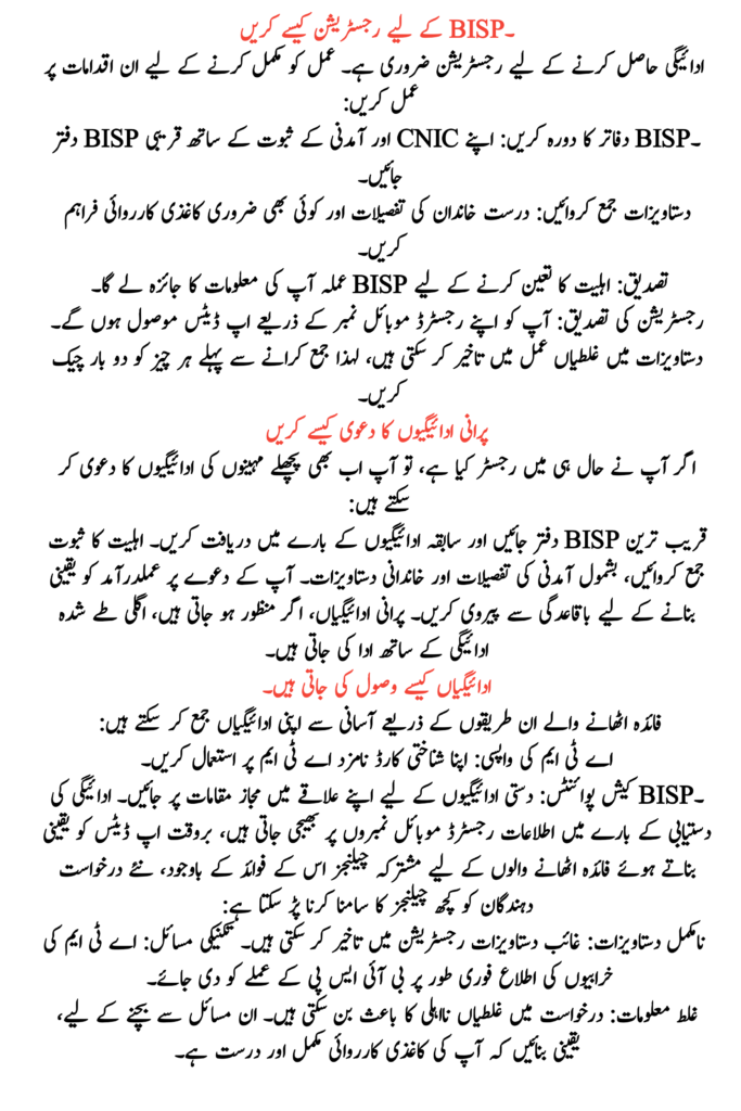 BISP 13500 Payment Eligibility Criteria