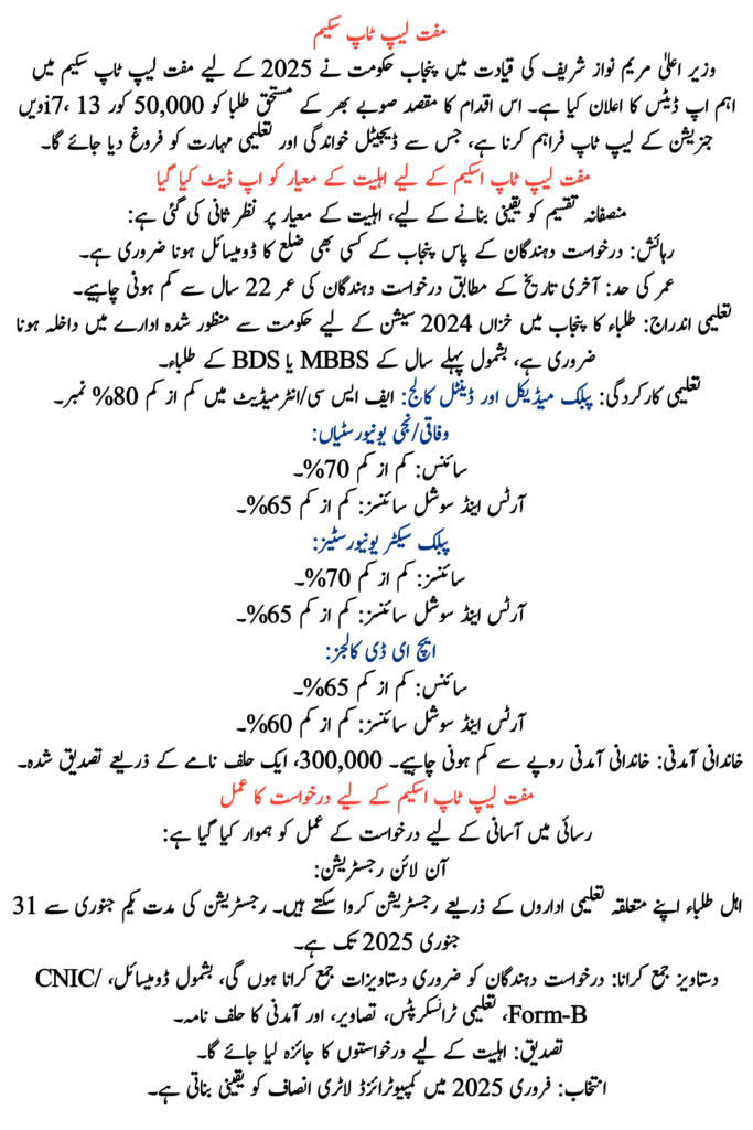 Criteria for Free Laptop Scheme