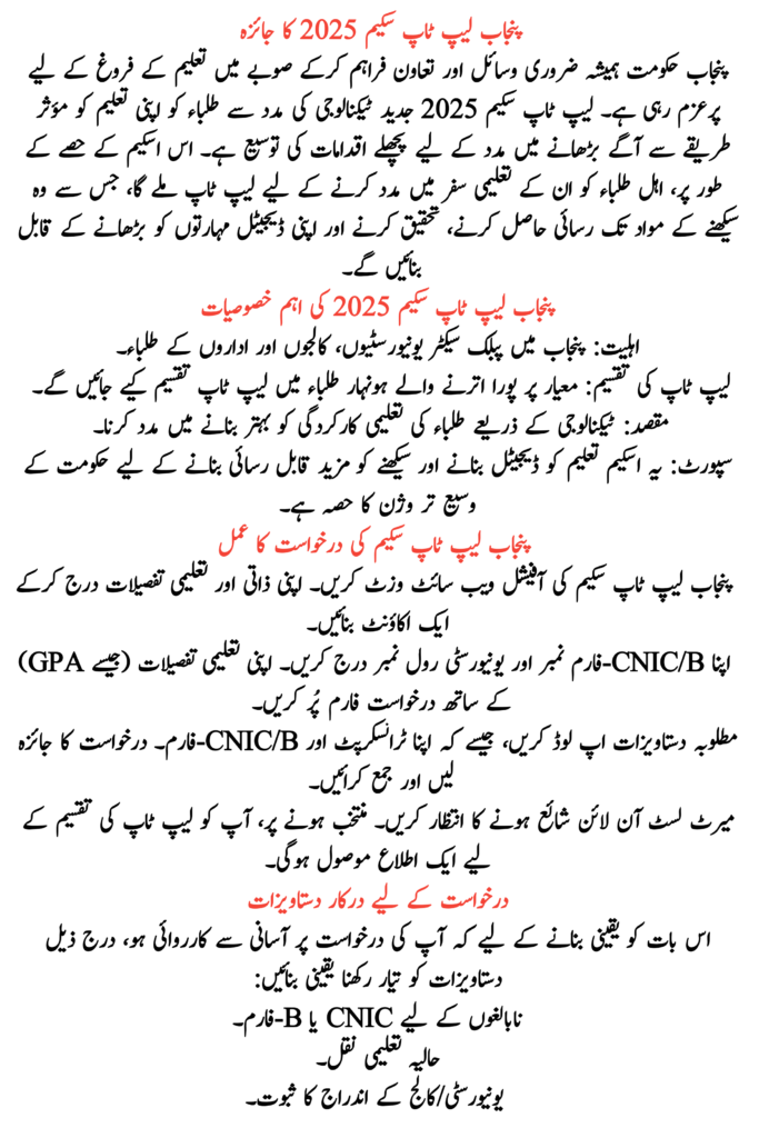 Punjab Laptop Scheme Application Process